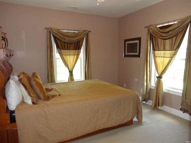 bedroom featuring multiple windows and carpet floors