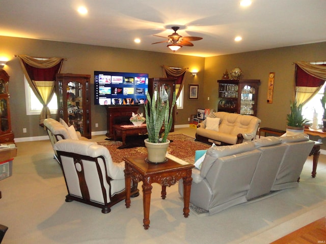 living room with ceiling fan