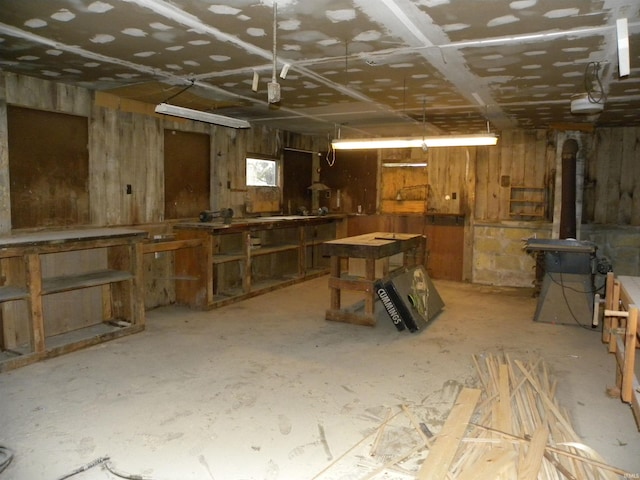 basement featuring a workshop area