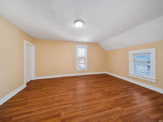 additional living space featuring wood-type flooring and lofted ceiling