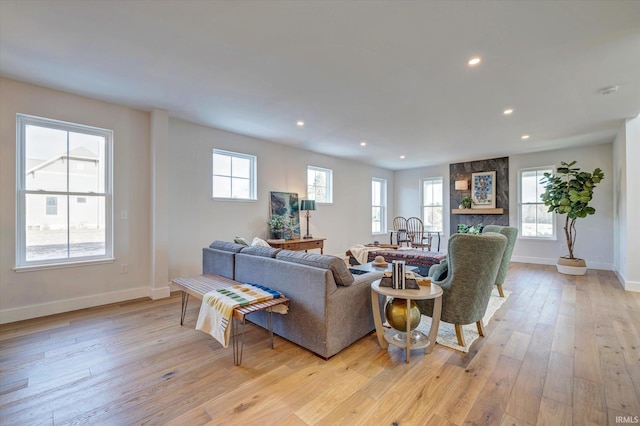 living room with light hardwood / wood-style floors