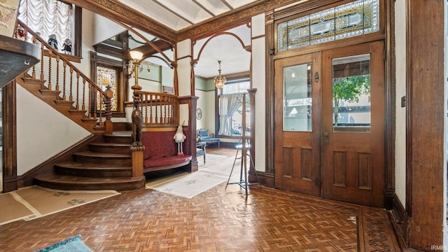 foyer with parquet floors