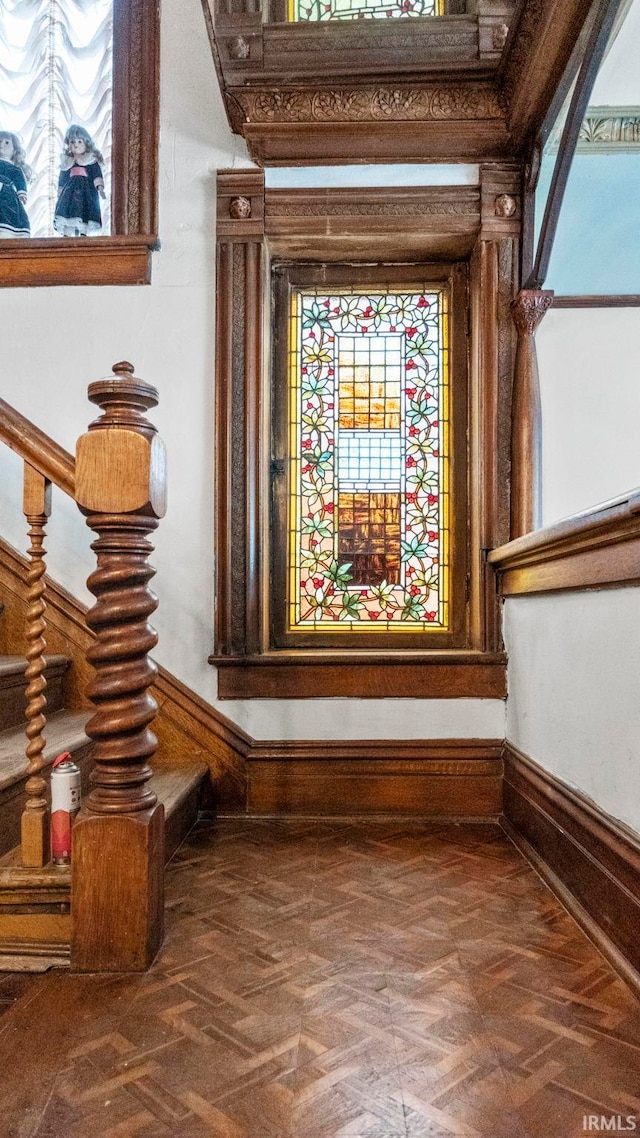 interior details with parquet floors