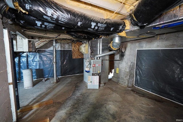 basement with heating unit