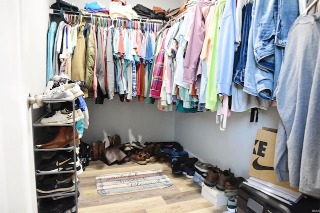 walk in closet with hardwood / wood-style flooring