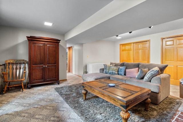 living room with light carpet