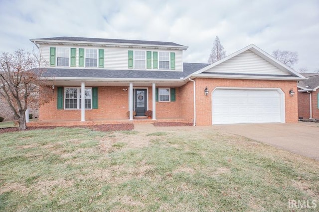 front facade with a garage and a front yard