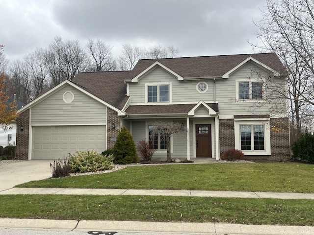 view of front facade featuring a garage and a front yard