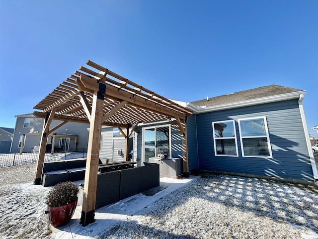 exterior space featuring an outdoor living space and a pergola