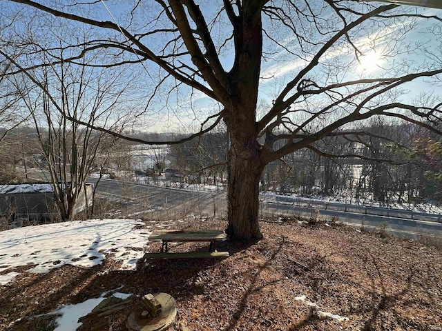 view of yard layered in snow