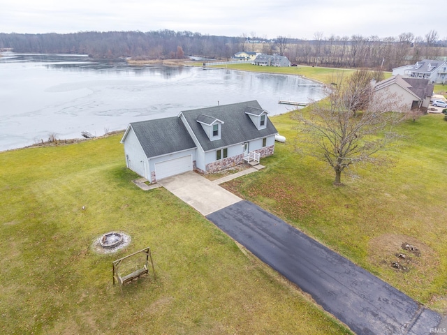 aerial view with a water view