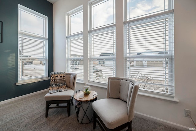 sitting room with carpet and baseboards