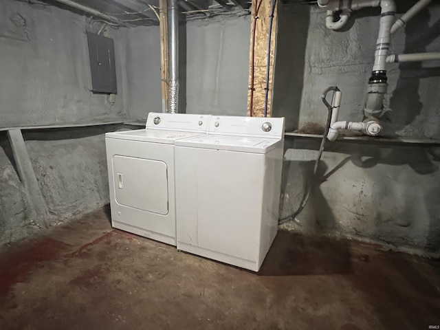 laundry room with electric panel and independent washer and dryer