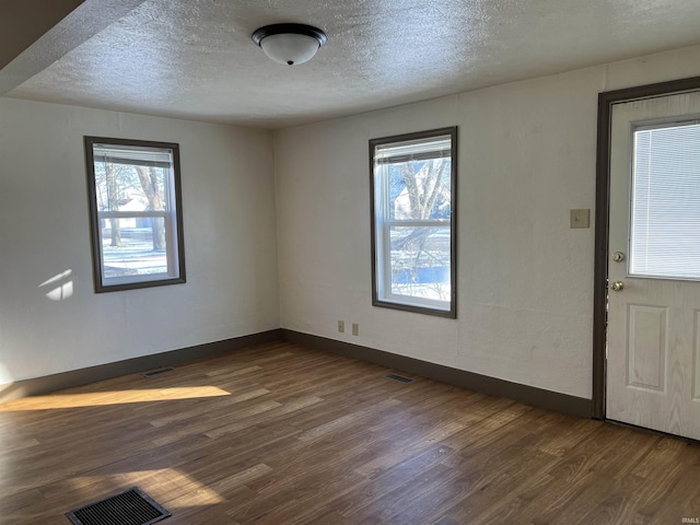 entryway with plenty of natural light, dark hardwood / wood-style floors, and a textured ceiling