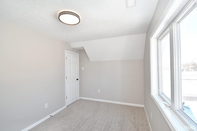 additional living space with lofted ceiling, light carpet, and a wealth of natural light