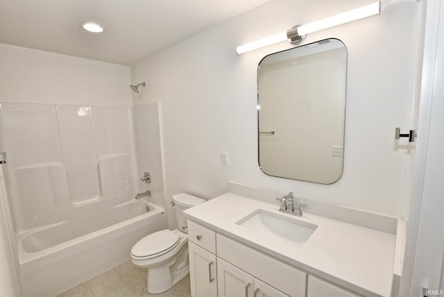 full bathroom featuring bathing tub / shower combination, vanity, and toilet