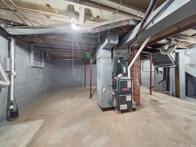 basement with heating unit