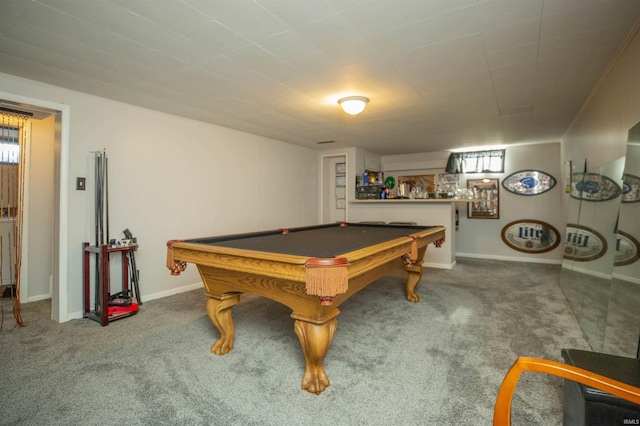 game room with billiards and carpet