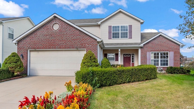 front of property with a garage and a front yard