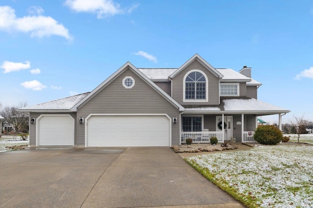 view of front of house featuring a garage and covered porch