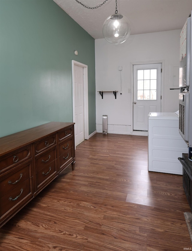interior space with dark hardwood / wood-style floors