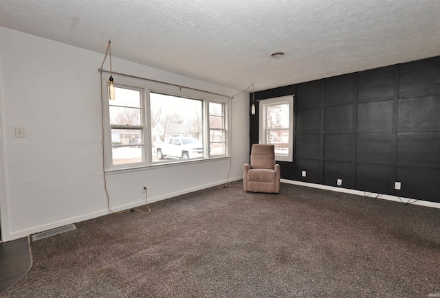 unfurnished room with a textured ceiling and carpet