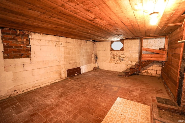 basement with wooden ceiling