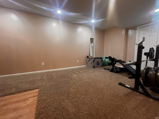 exercise area featuring carpet