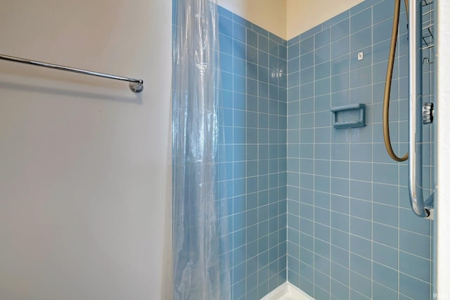 bathroom with a shower with shower curtain