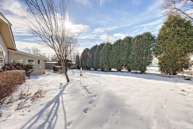 view of yard layered in snow