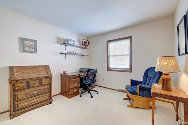 home office featuring light carpet