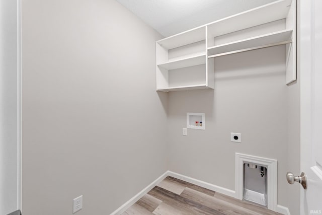 laundry area featuring washer hookup, light hardwood / wood-style flooring, and electric dryer hookup