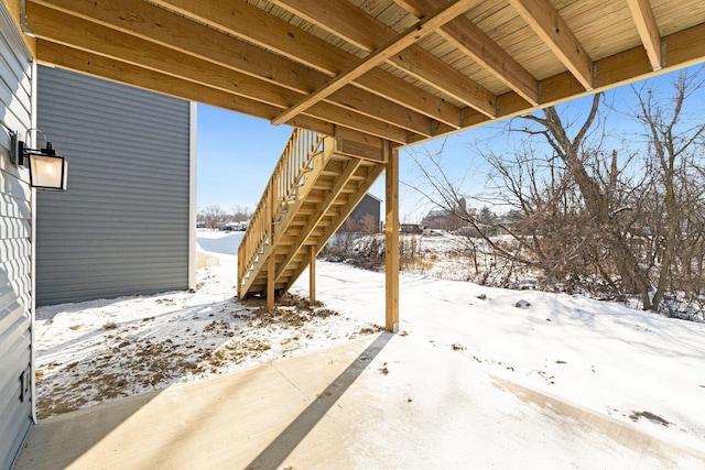 view of snow covered patio