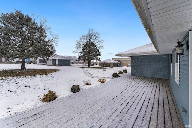 view of snow covered deck