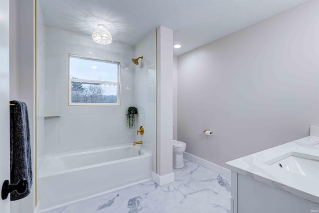 full bathroom featuring vanity, toilet, and bathing tub / shower combination