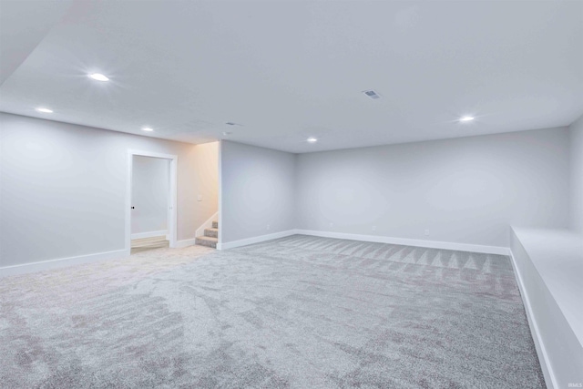 basement with carpet flooring