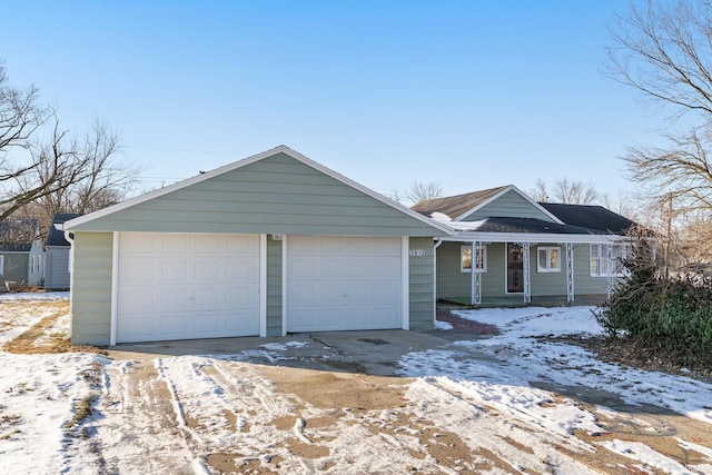 single story home with a garage