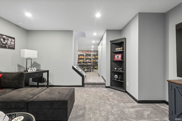 living room with light colored carpet