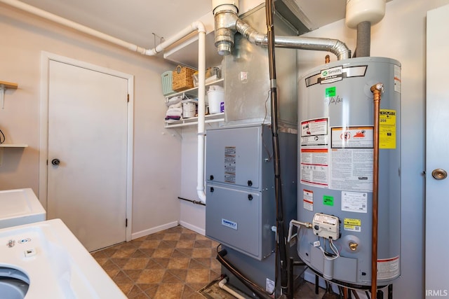 utility room featuring gas water heater and independent washer and dryer