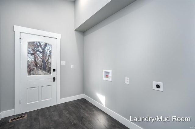 laundry area with washer hookup, dark hardwood / wood-style flooring, and electric dryer hookup