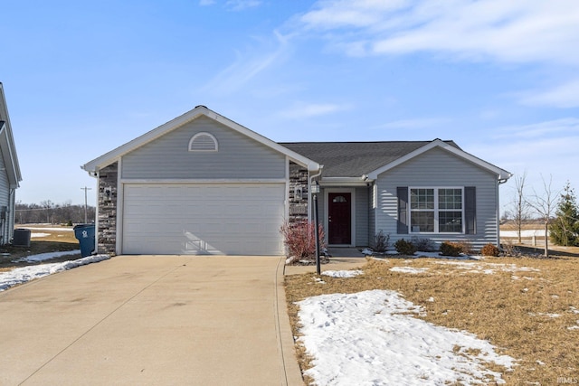 single story home with a garage