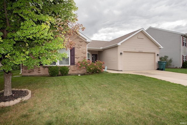 single story home featuring a garage and a front yard