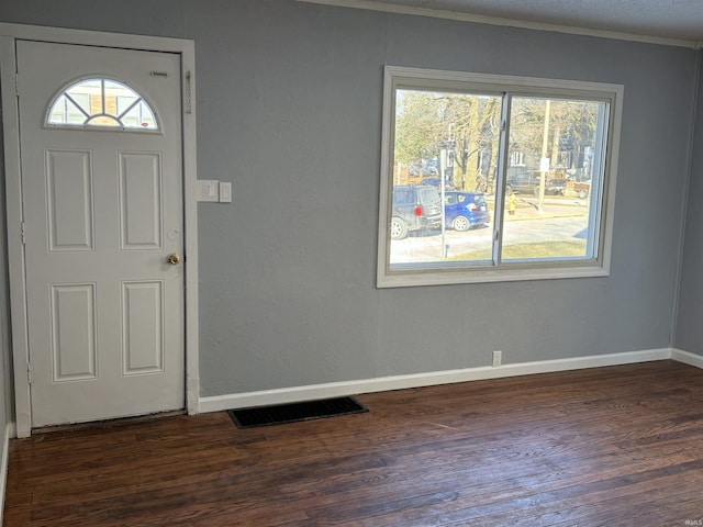 foyer with plenty of natural light and dark hardwood / wood-style flooring