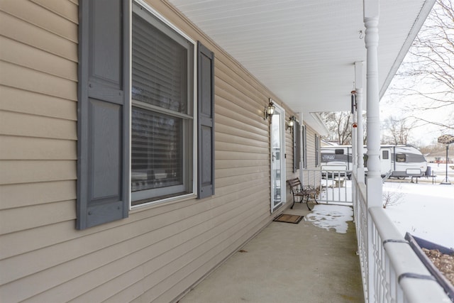 view of snow covered property