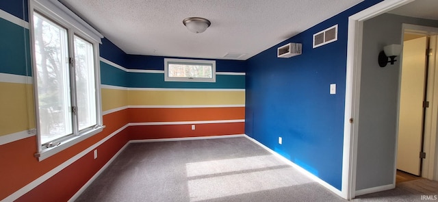 carpeted spare room with a healthy amount of sunlight and a textured ceiling