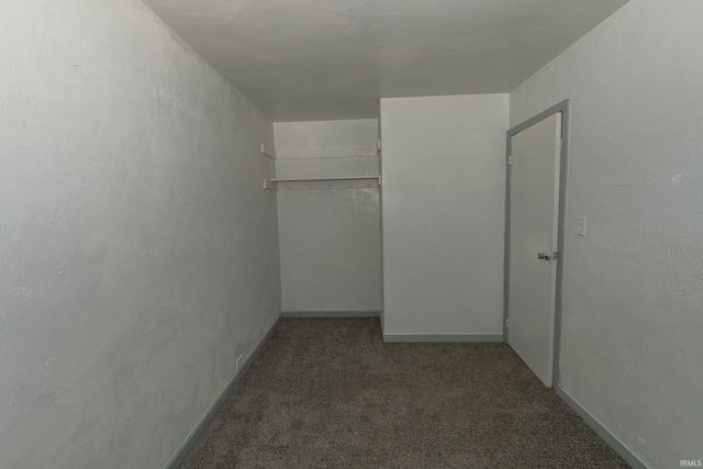 spacious closet featuring dark colored carpet