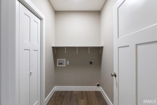 laundry room featuring hookup for an electric dryer, washer hookup, and dark hardwood / wood-style floors