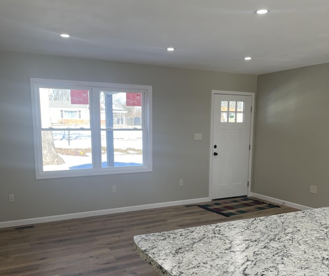 foyer entrance with dark hardwood / wood-style flooring and plenty of natural light