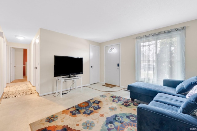 living room with light carpet