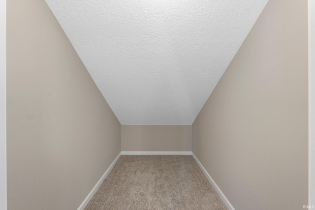 interior space with light colored carpet and lofted ceiling